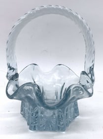 Vintage Collectible Blue Wavy Border Glass Basket