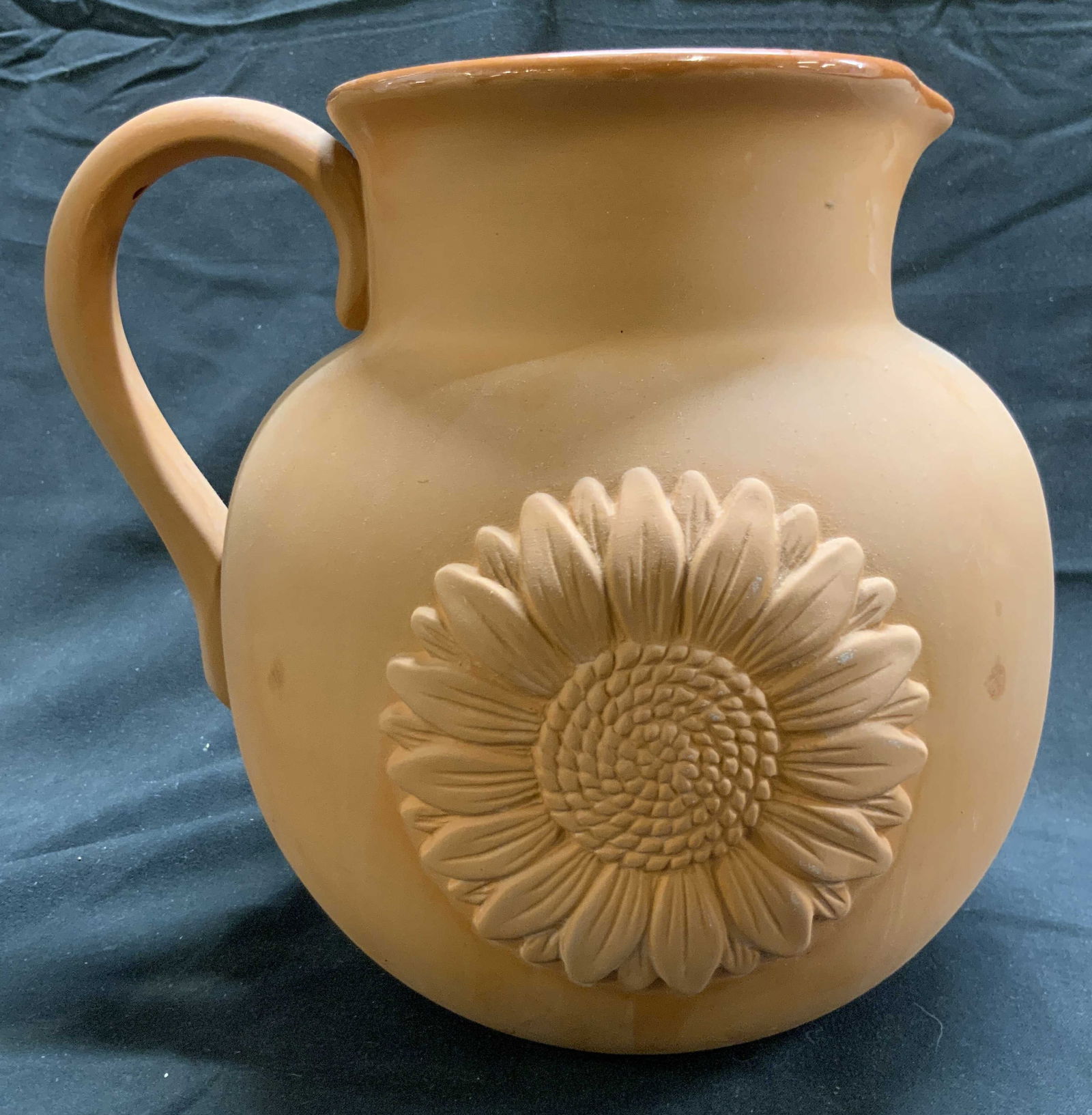 Terra Cotta Ceramic Pitcher W Floral Detail (1 of 9)