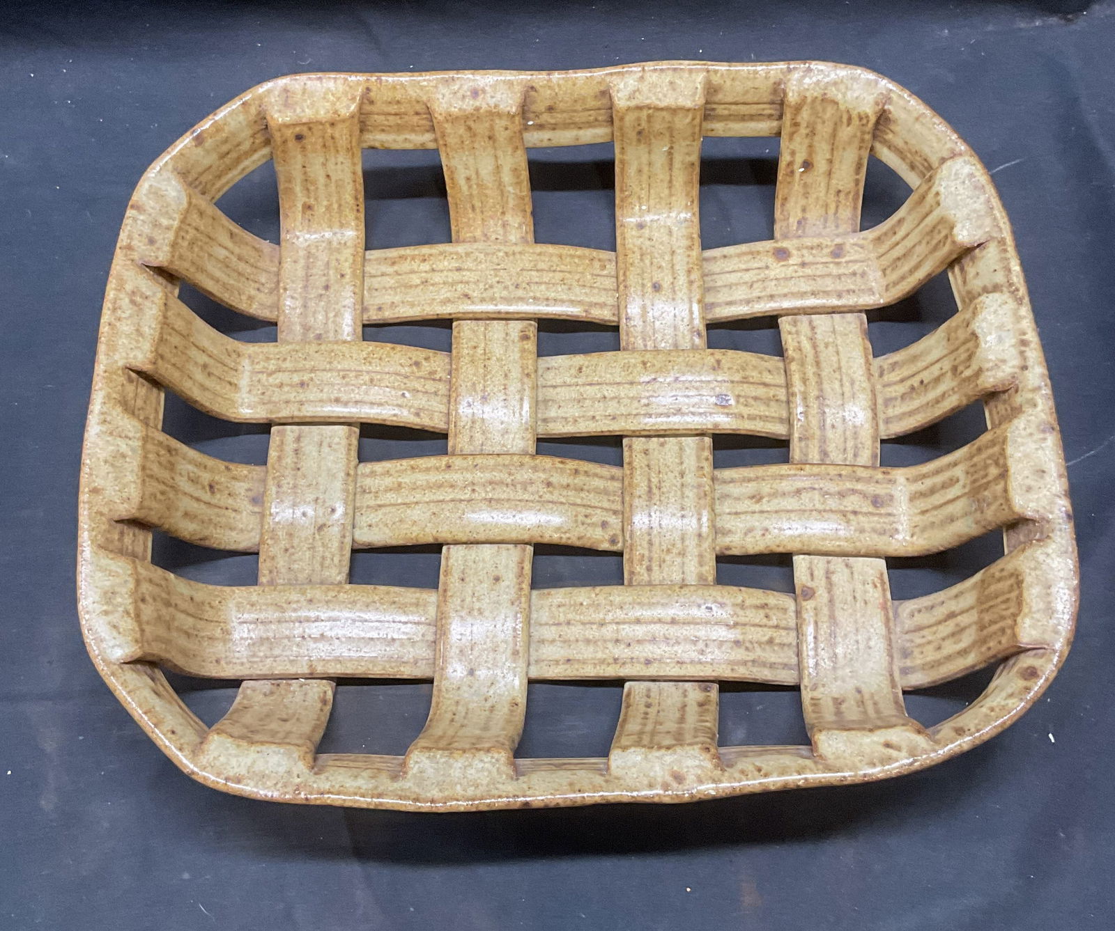 Vintage Handmade Woven Stoneware Basket (1 of 6)