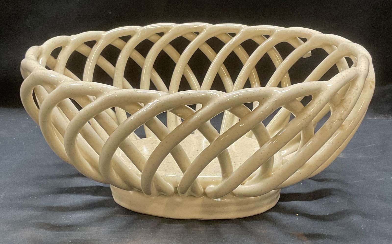 Vintage White Ceramic Woven Basket (1 of 6)