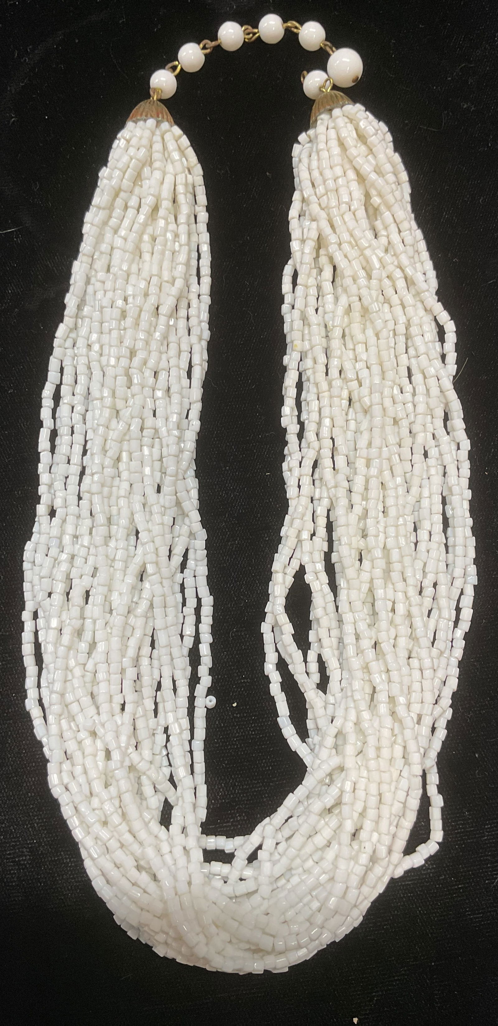 Vtg White Seed Beaded Multi Strand Necklace (1 of 6)