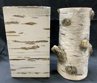Dept 56. Hand Painted Japan Birch Bark Vase NIB