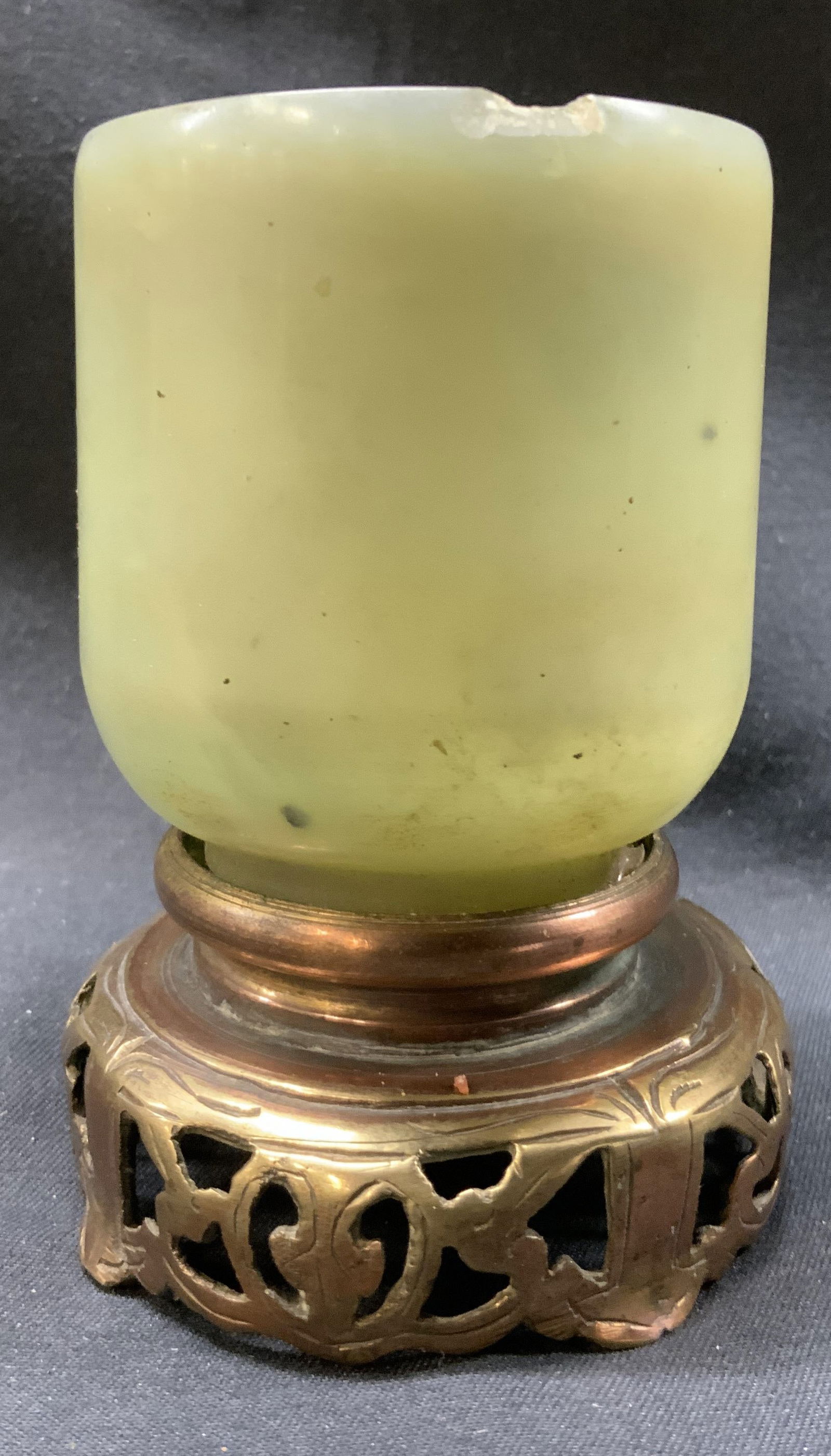 Vintage Natural Green Stone Cup w Brass Base (1 of 6)