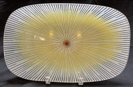 Sgn MAURICE HEATON Swiss Amer Art Glass Tray 15in