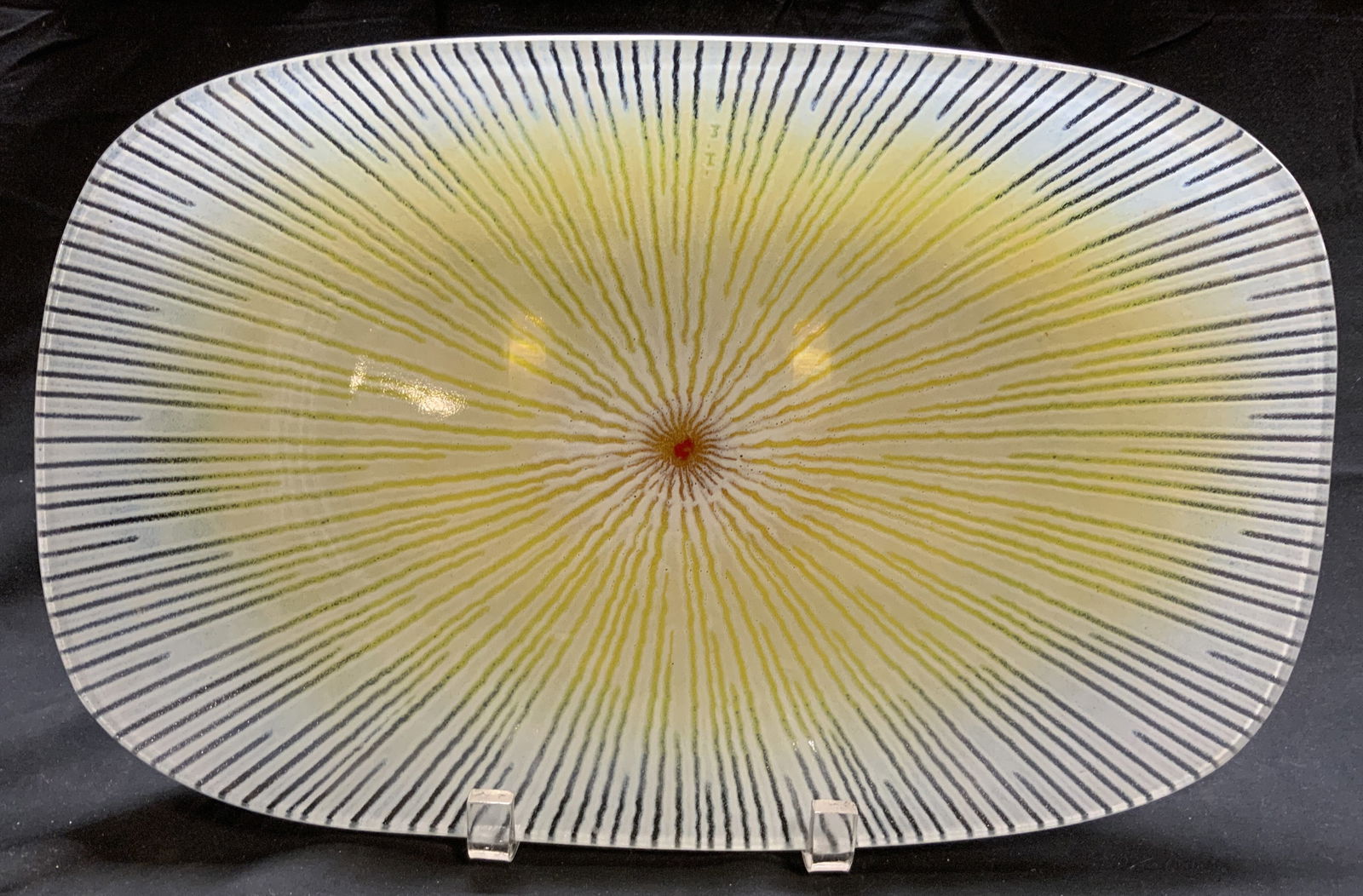 Sgn MAURICE HEATON Swiss Amer Art Glass Tray 15in (1 of 9)