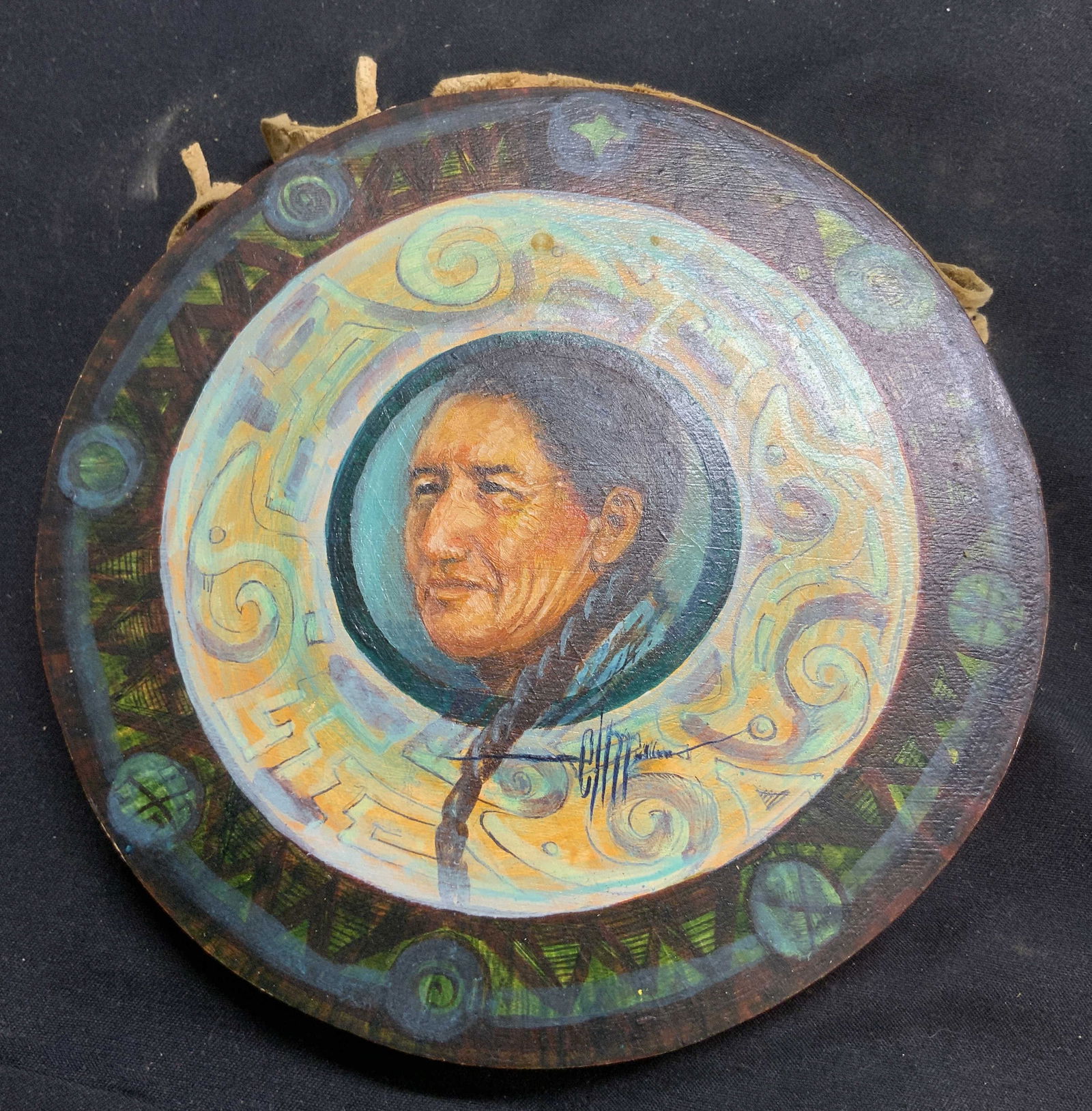 Signed Native American Portrait Painting On Wood (1 of 7)
