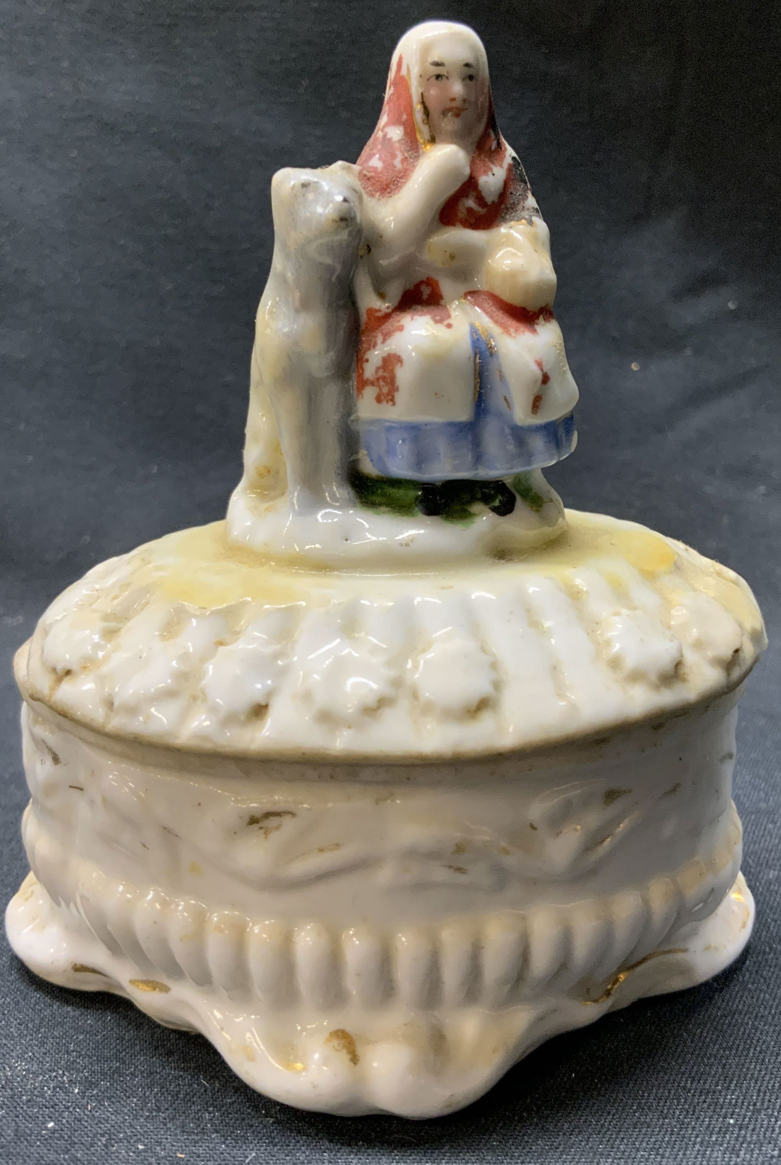 Antique Porcelain Red Riding Hood&Wolf Trinket Box (1 of 9)