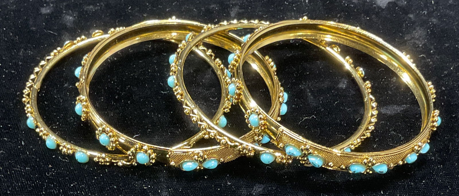 Set 4 Gold Tone Faux Turquoise Bangles (1 of 6)