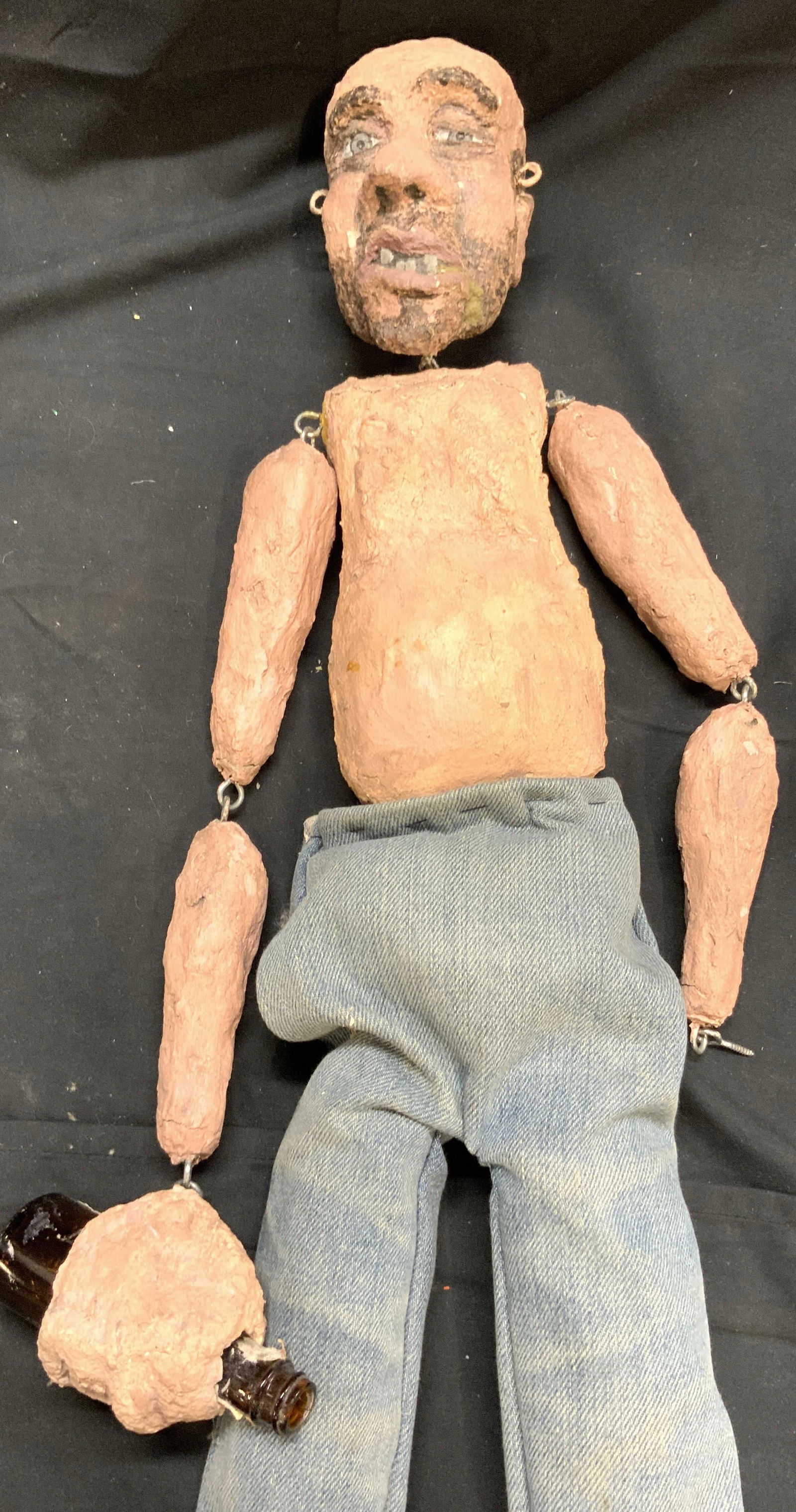 Vtg Plaster Male Figure Marionette Holding Beer