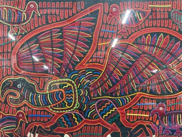 Framed Kuna Mola Bird Applique Textile Art