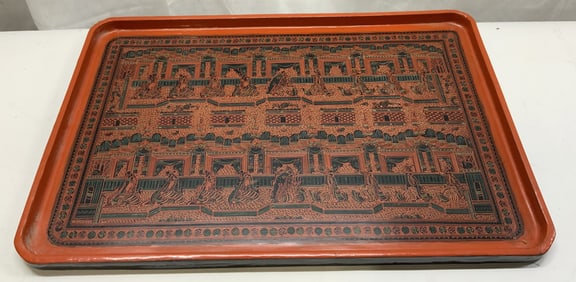 Antique Burmese Lacquerware Wood Tray