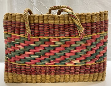 Multi Color Woven Basket w Handles