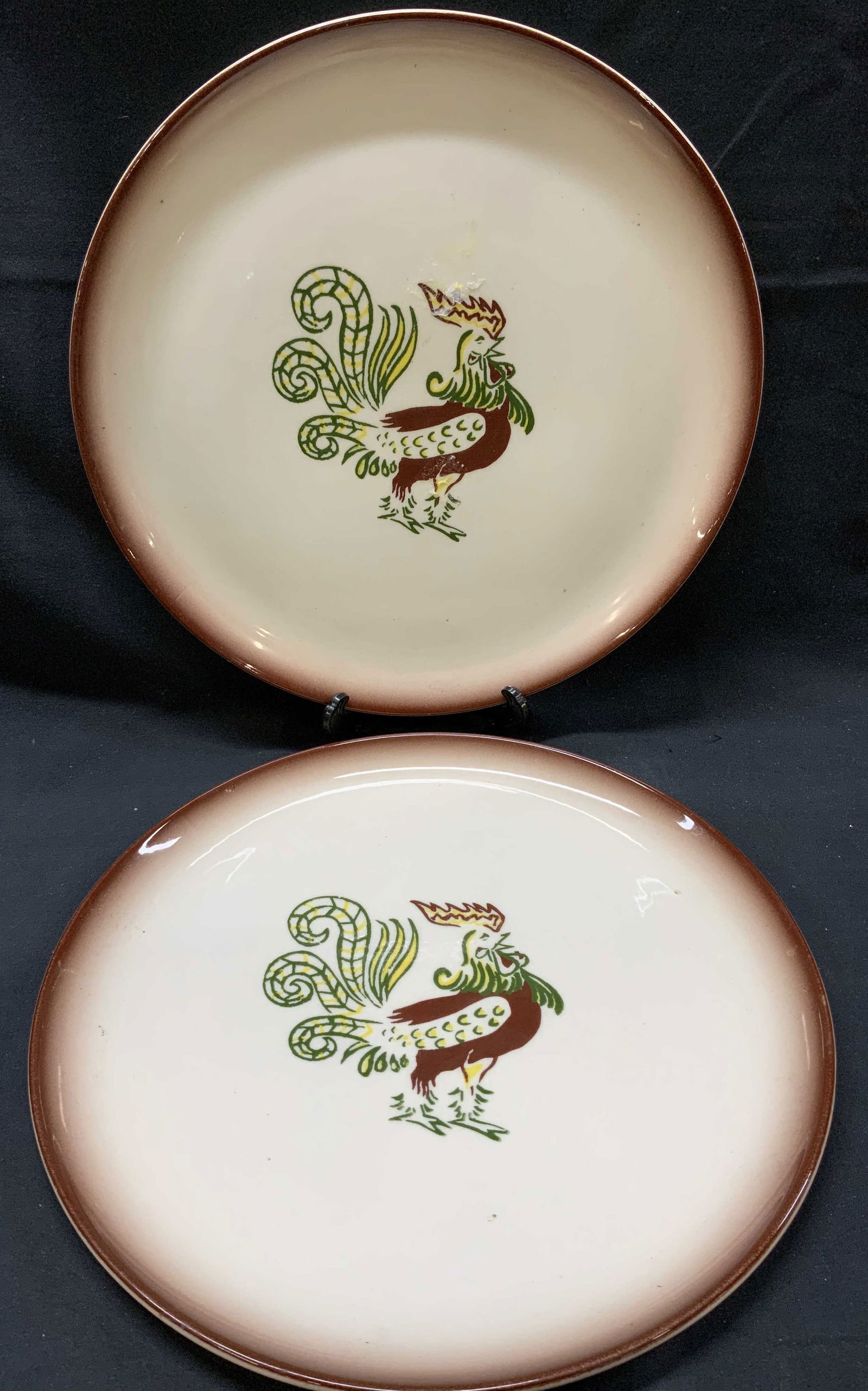 Lot 2 Vntg. Brock of California Rooster Plates USA (1 of 7)