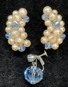 Vintage Laguna Faux Pearl & Crystal Earrings