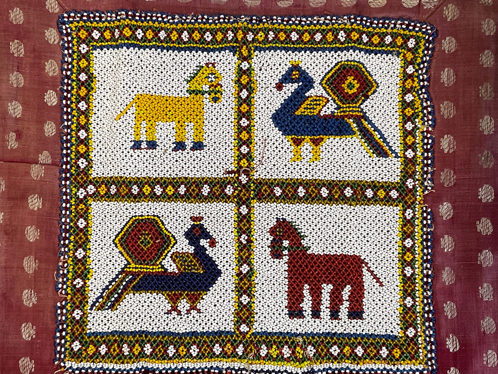 Vintage Seed Beaded Animal Motif Pillow Case India (1 of 8)