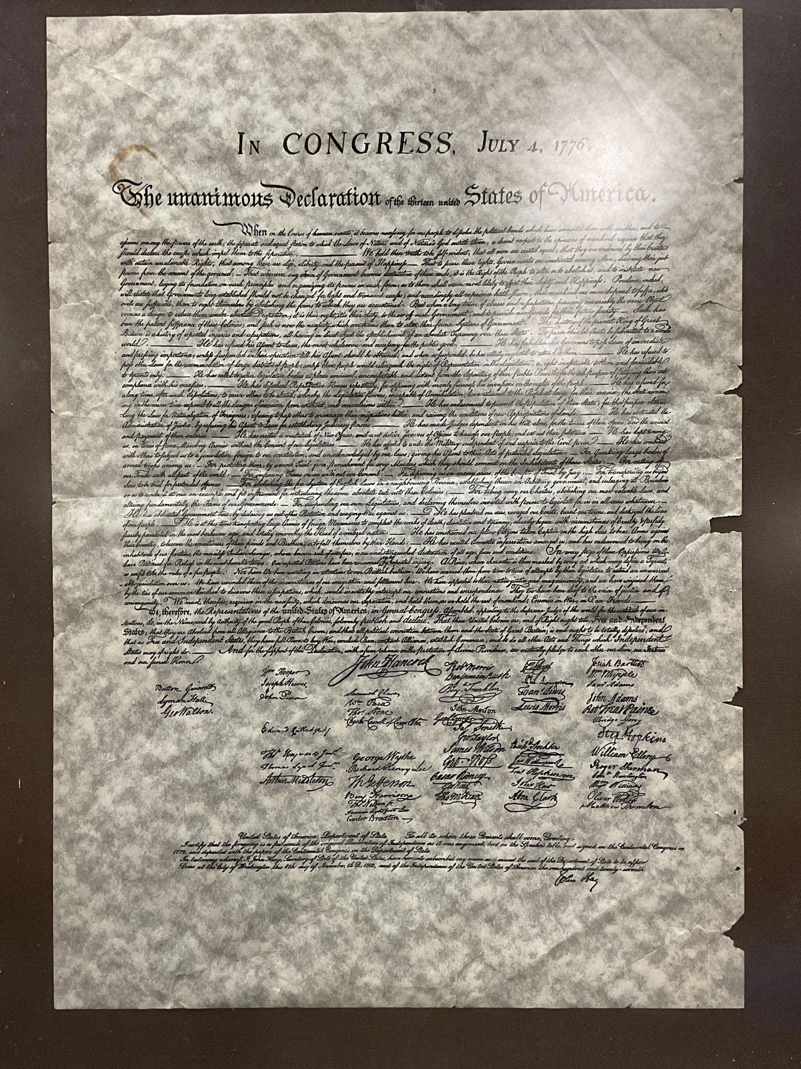 Framed Facsimile Declaration of Independence (1 of 6)