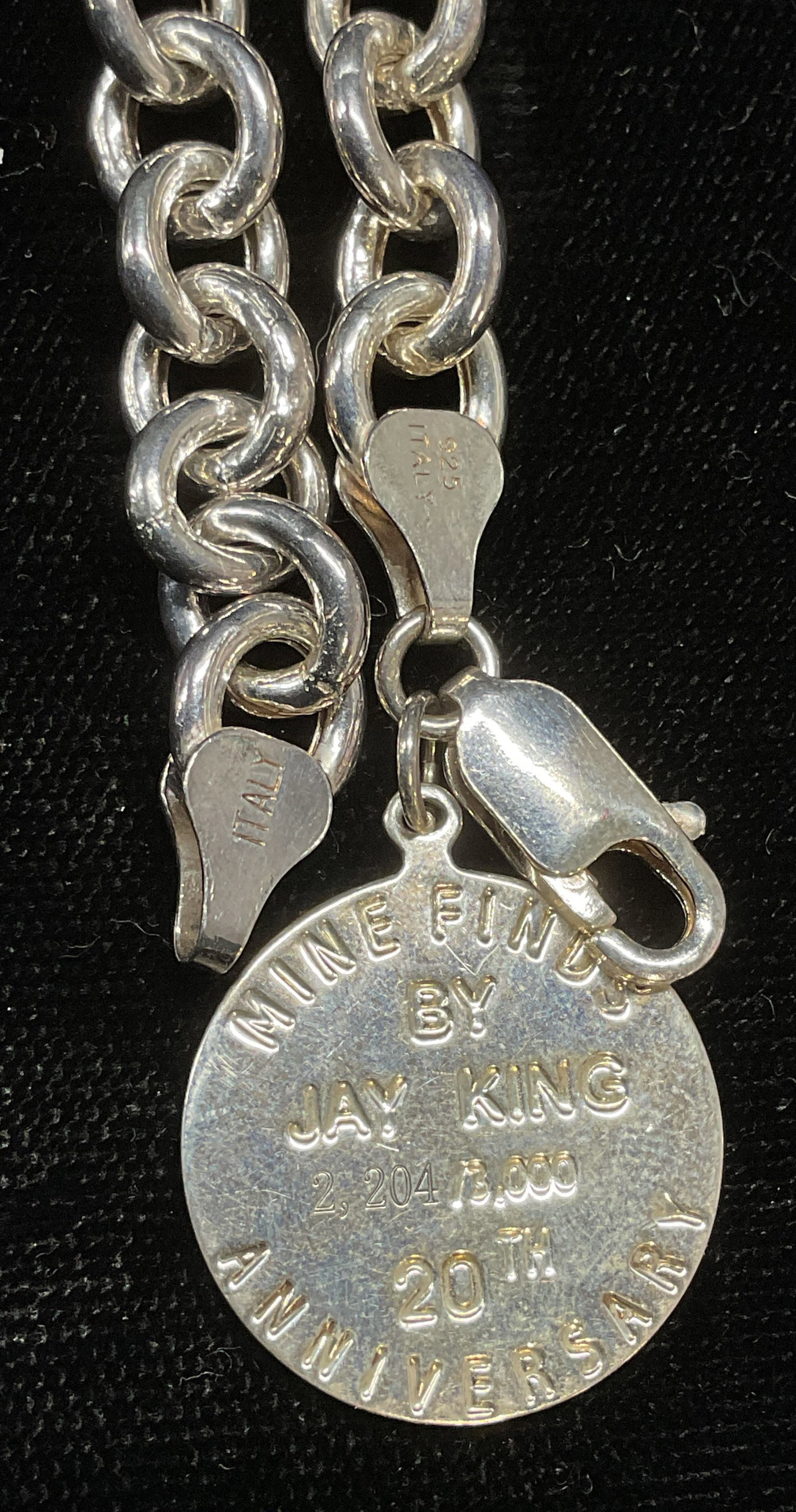 Jay King Ltd Edt Sterling Silver Bracelet, Italy: Jay king Mine Finds sterling silver bracelet with pendant. Signed on pendant, limited edition numbered. Chain bracelet marked sterling, made in Italy. Bracelet approx 7 inches long. Total weight .39 o