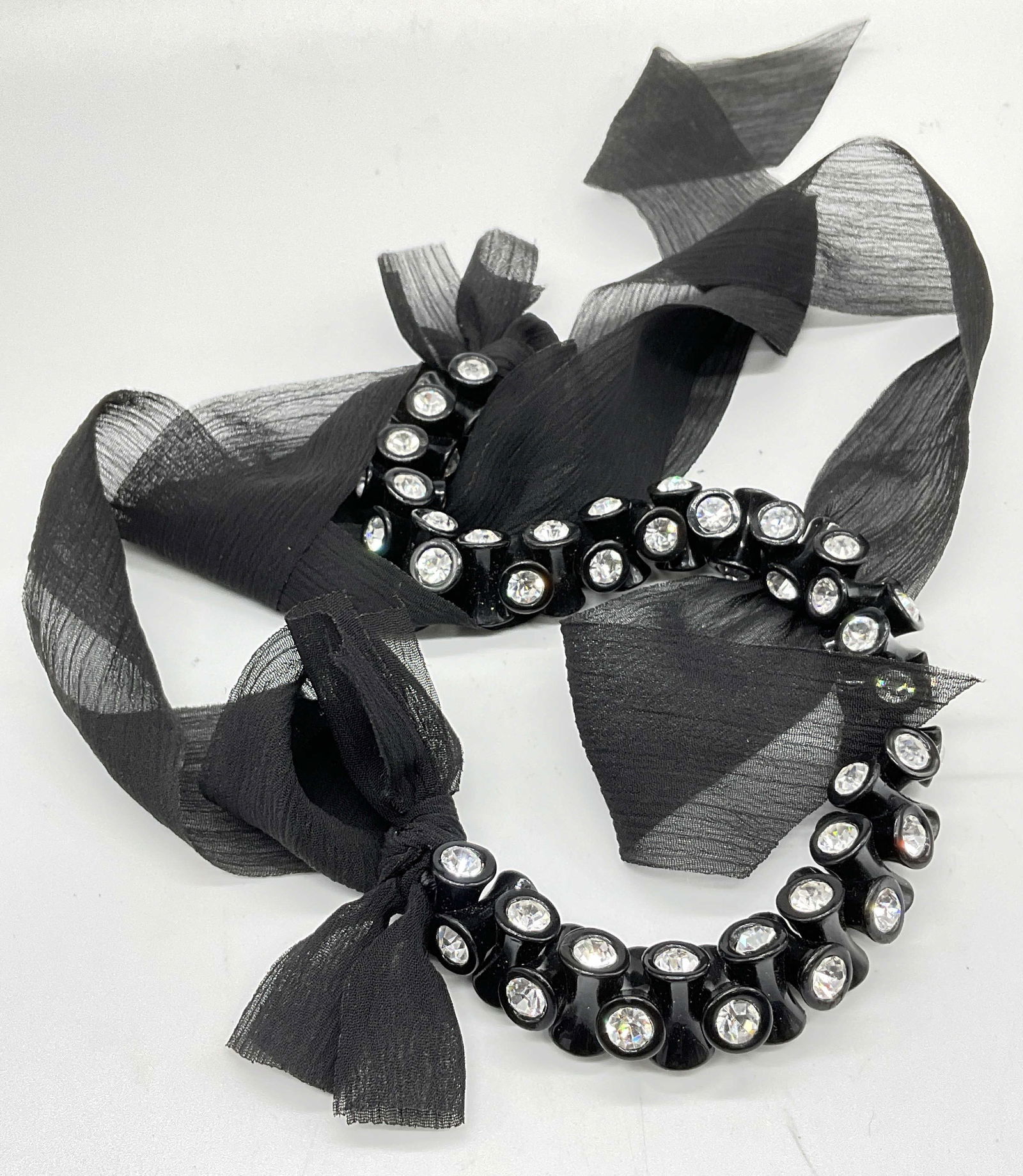 Chunky Bejeweled Black Ribbon Tie On Necklace (1 of 8)
