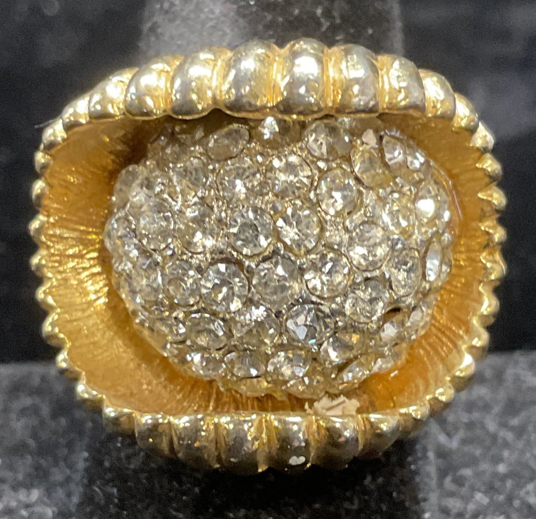 Gold Tone Crystal Flower Cocktail Ring (1 of 6)