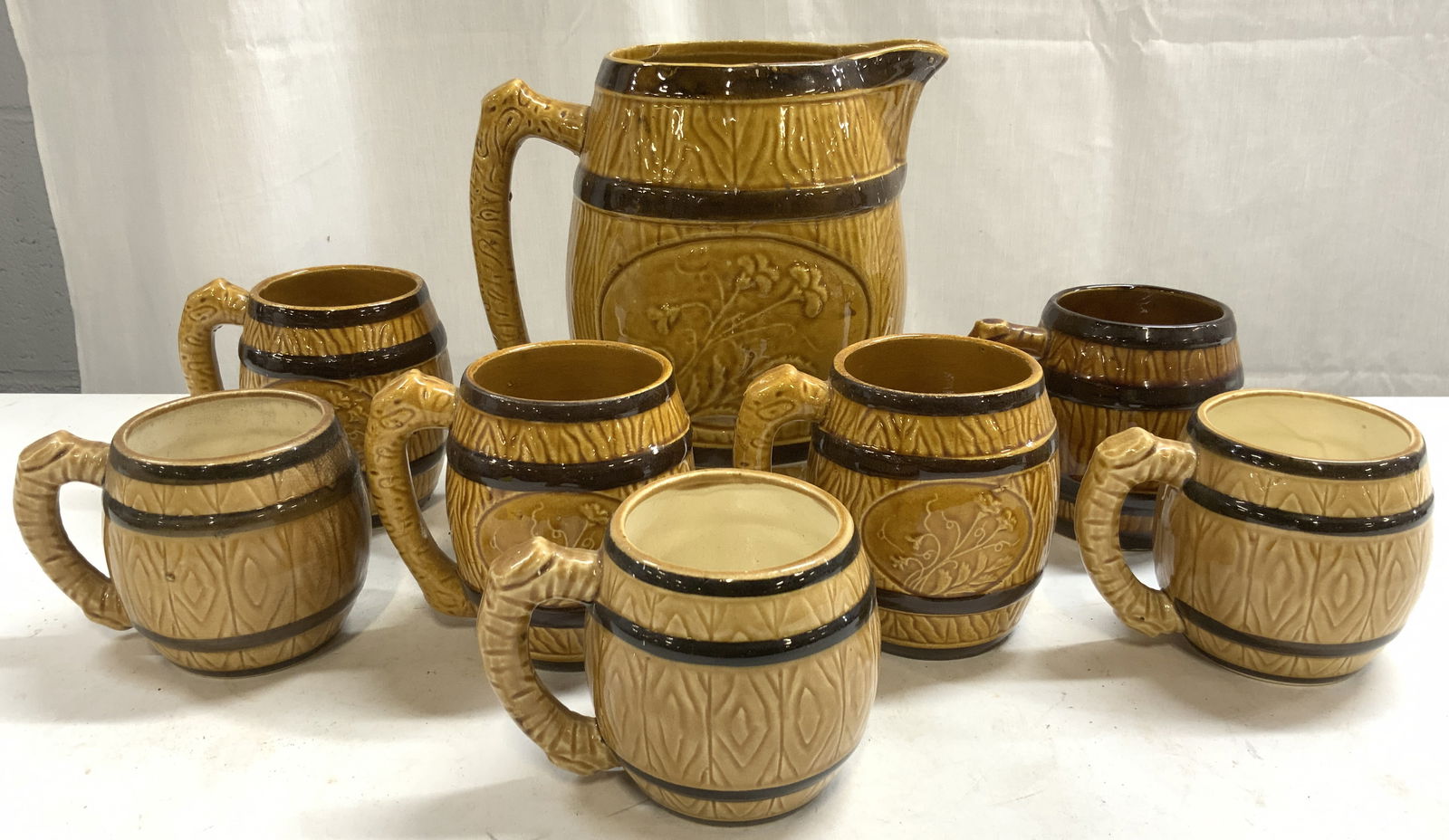 Lot 8 Ceramic Barrel Pitcher & Mug Set JAPAN (1 of 6)