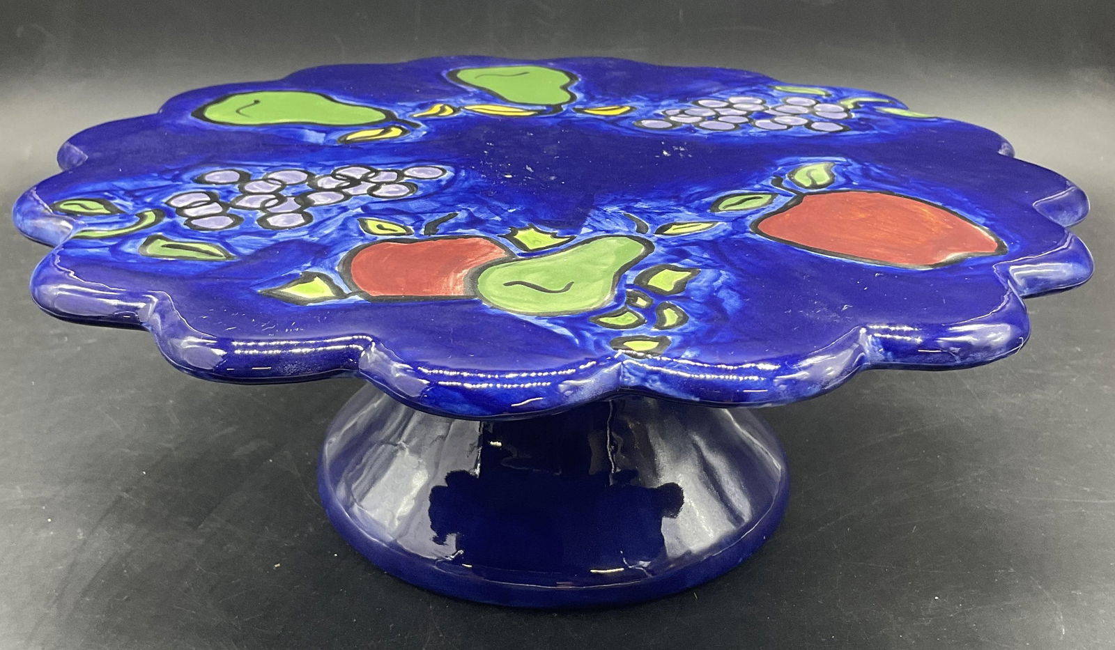 Hand Painted Fruit Motif Ceramic Pedestal Plate (1 of 9)