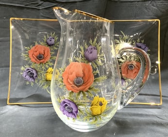 Set 2 Floral Detailed Serving Dish & Pitcher