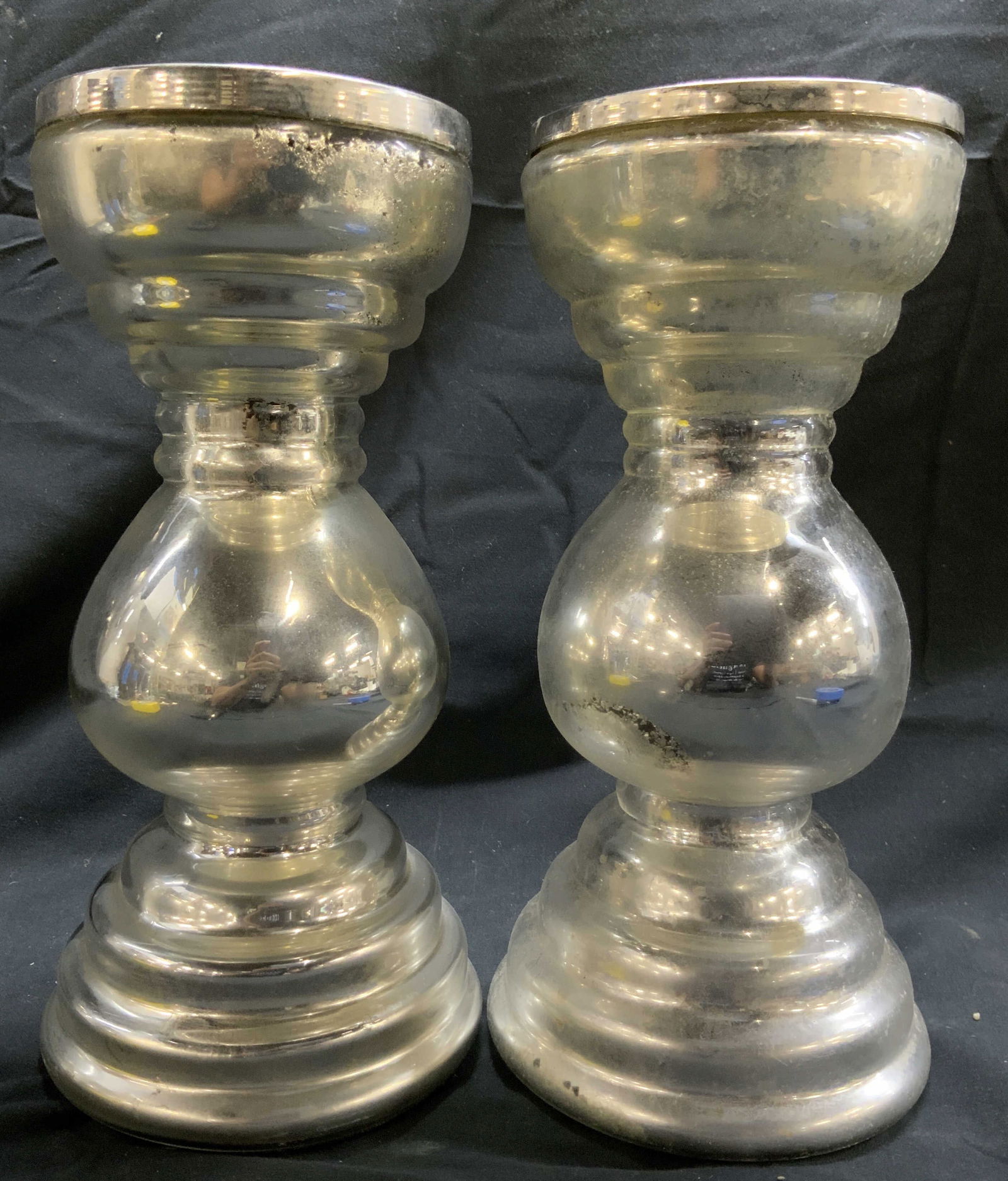 Pr Mercury Glass Pillar Candlesticks (1 of 6)