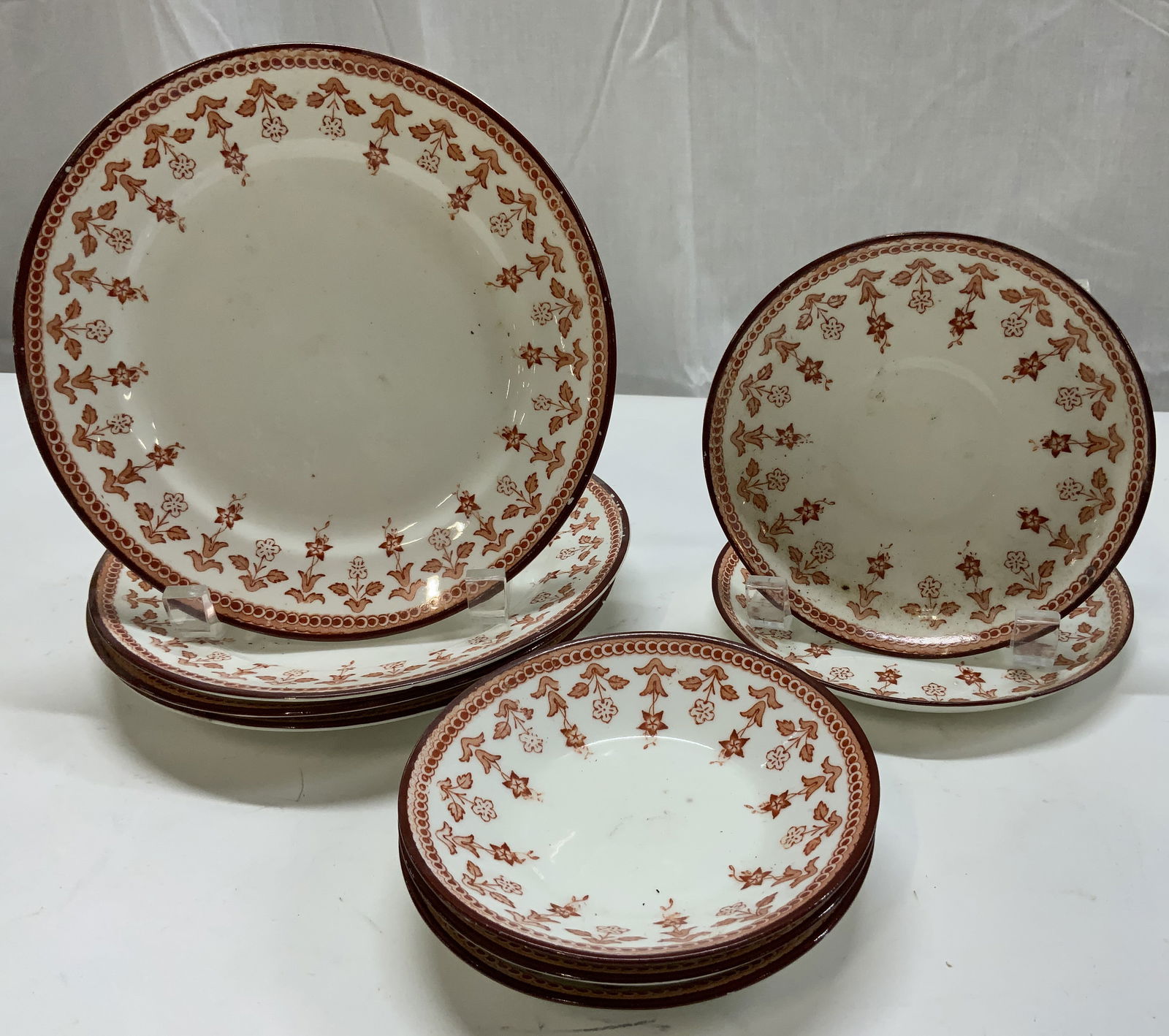 Group Lot Antique Porcelain Red Floral Plates (1 of 8)