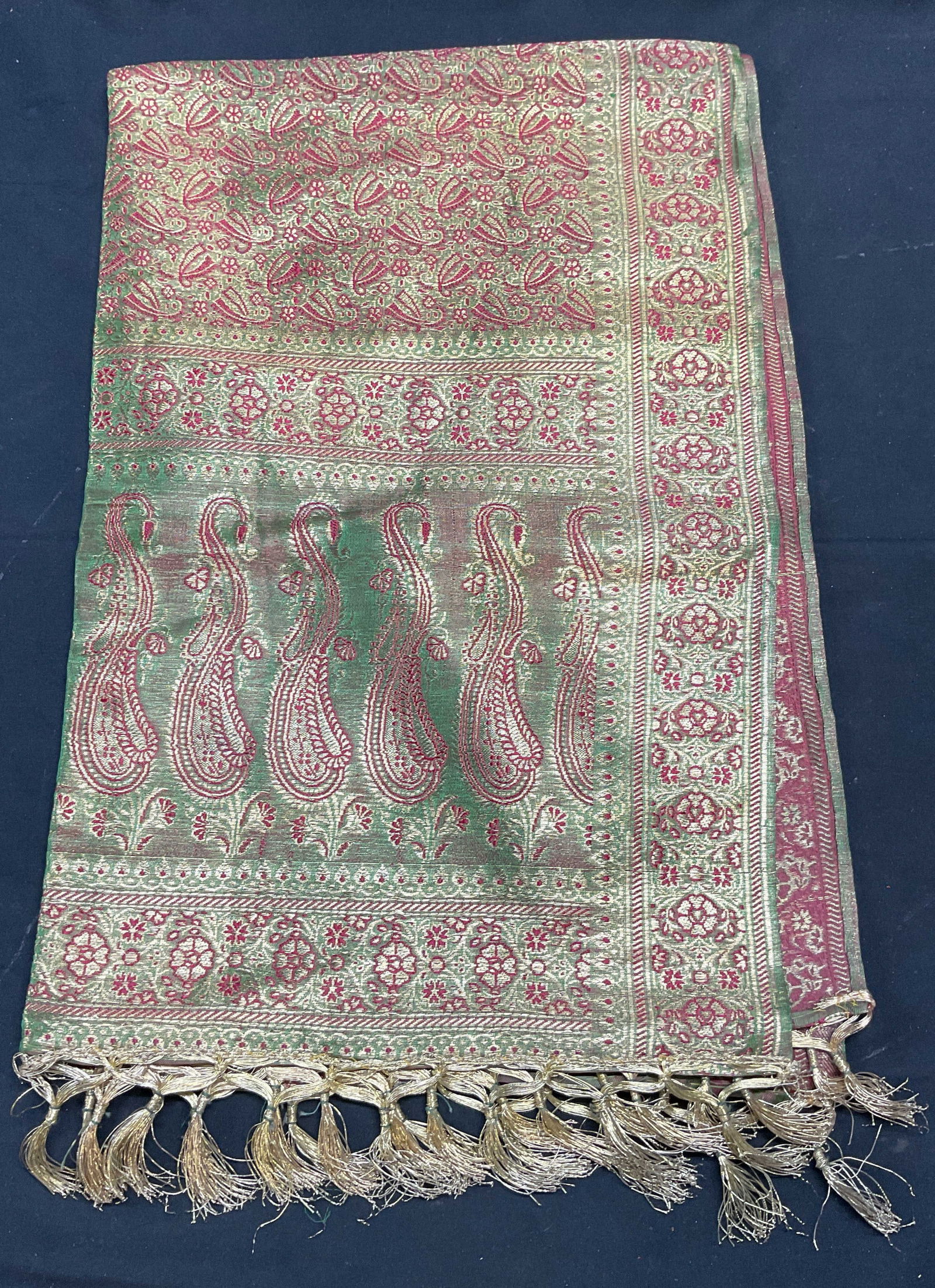 Vintage Green & Red Paisley Scarf (1 of 6)