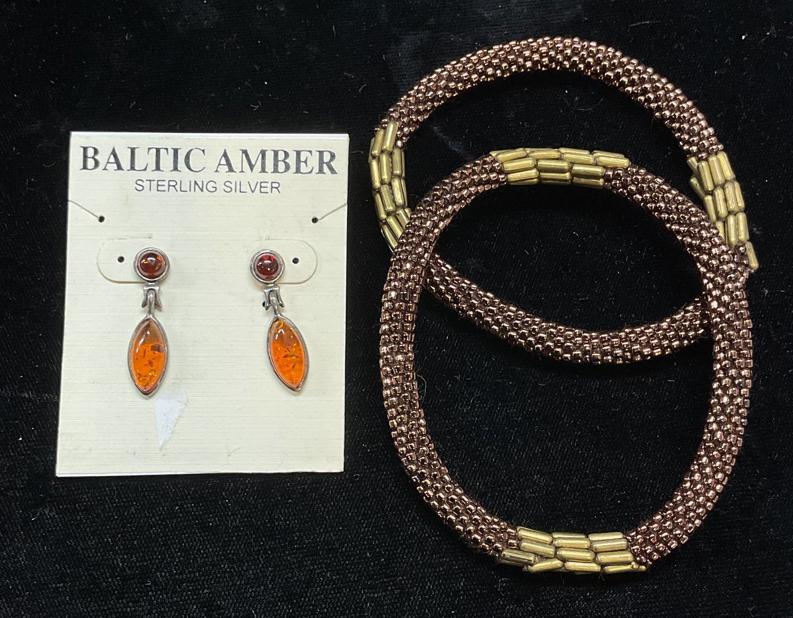 3 Sterling Silver Amber Earrings, Beaded Bracelets (1 of 6)