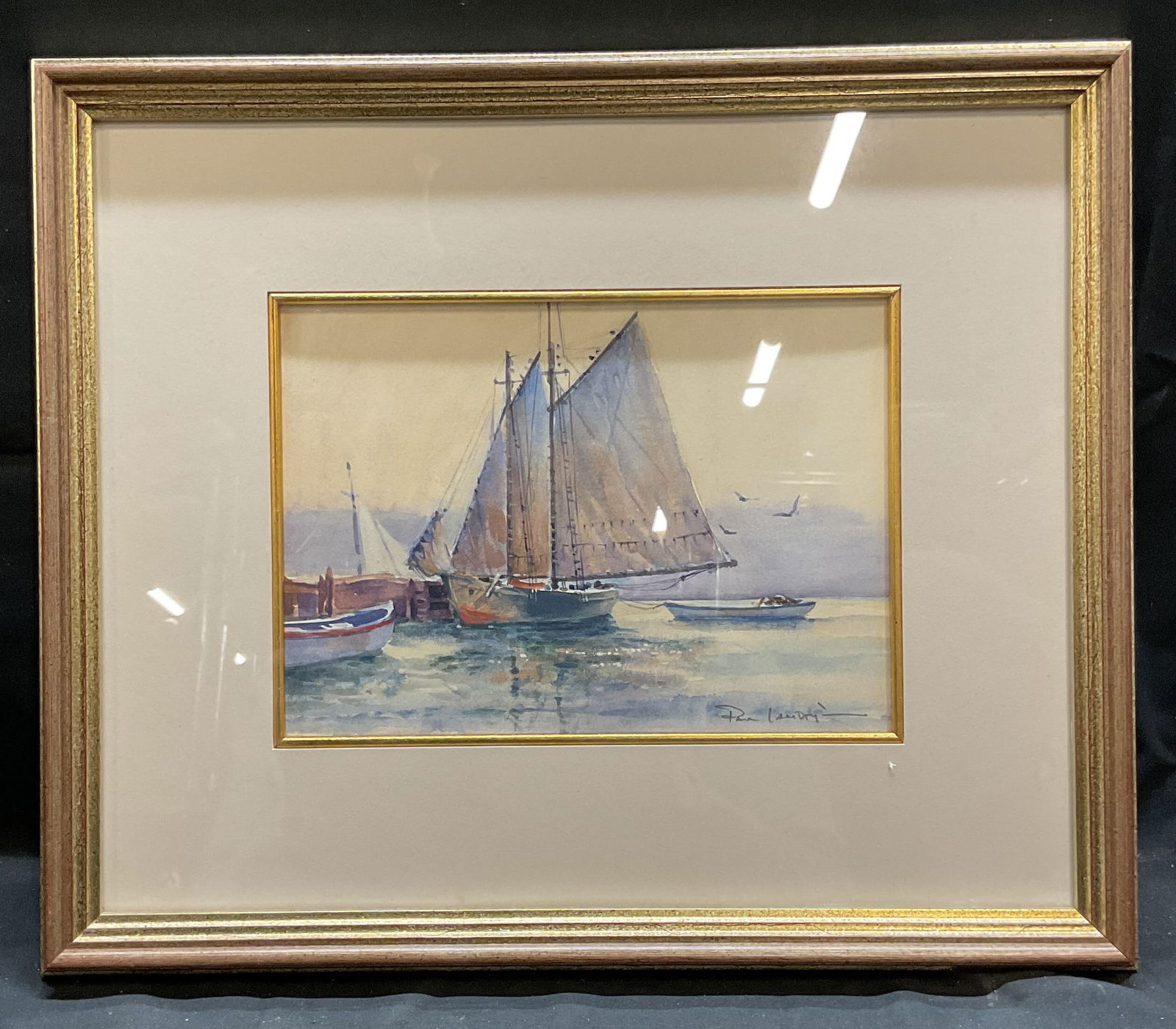 Signed Paul Landry Reflection Sailboat Watercolor (1 of 7)