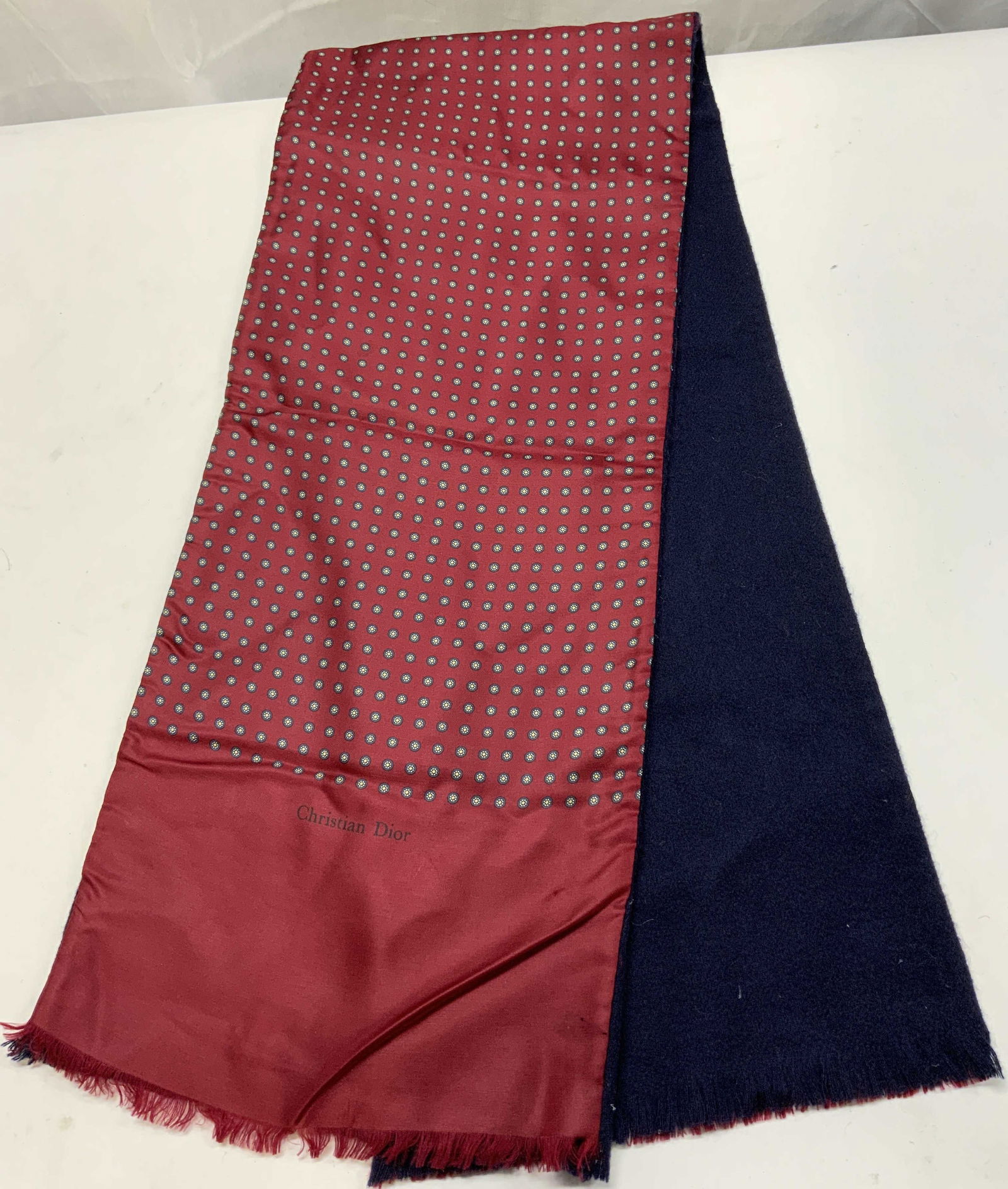 Christian Dior Dark Red Silk Scarf w Dots Pattern (1 of 6)
