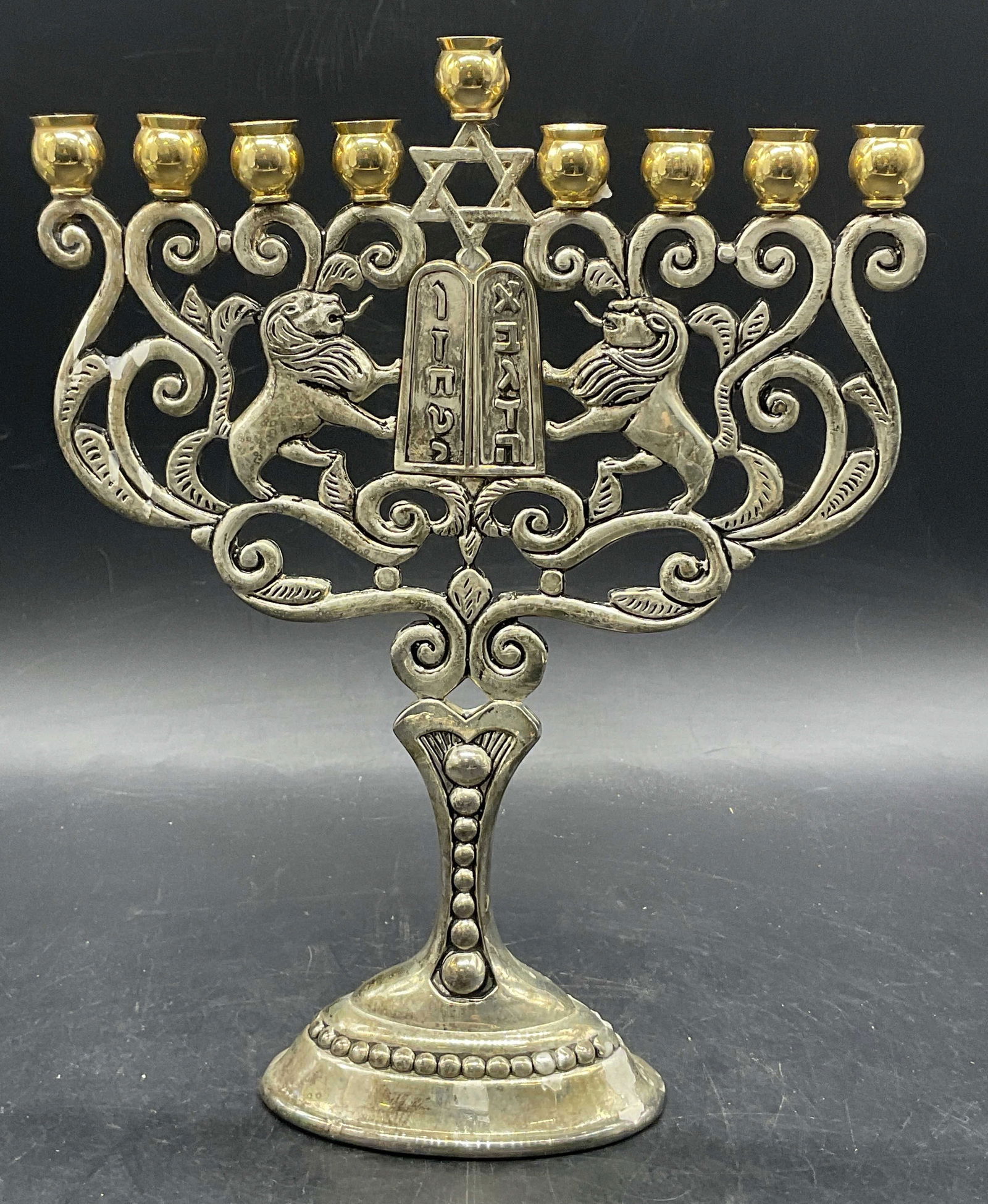 GODINGER Silver Plated & Brass Lion Motif Menorah (1 of 8)