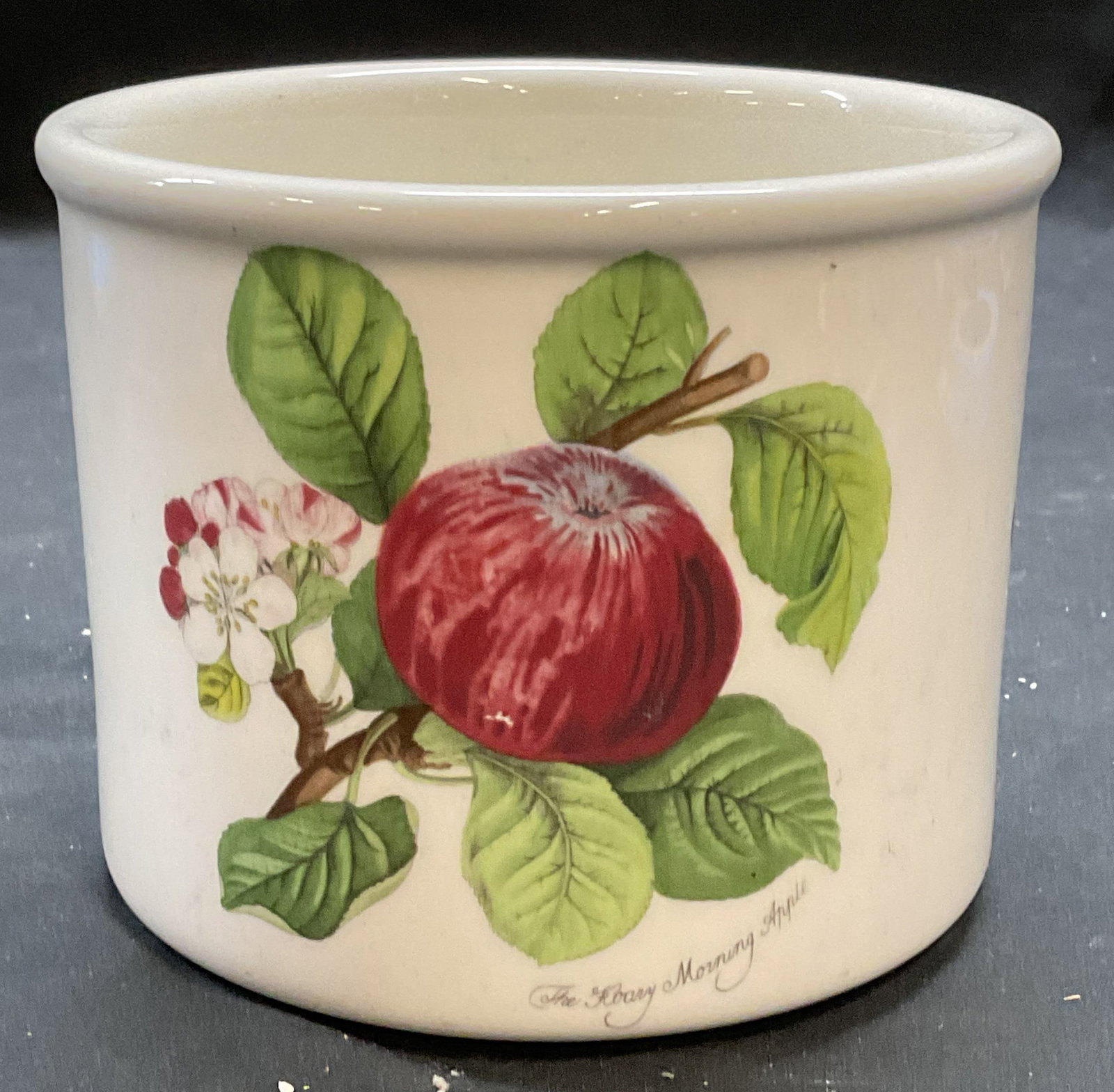 PORTMEIRION Pomona Porcelain Planter England: PORTMEIRION Pomona pattern porcelain planter. Signed on underside. Made in England. Measures approx 5 x 4 inches. Wear including scratching observed. PORTMEIRION, PORTMEIRION Pomona, PORTMEIRION plant
