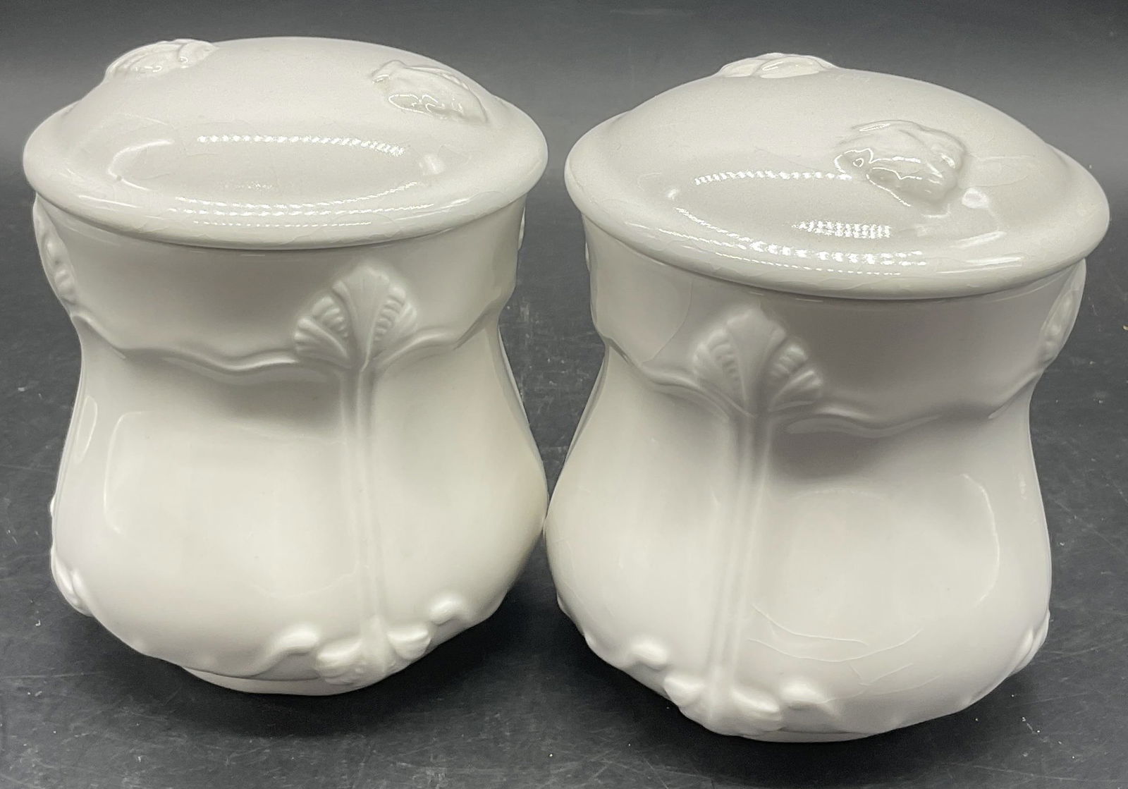 Pair ROSIE Vintage White Ceramic Lidded Canisters (1 of 6)