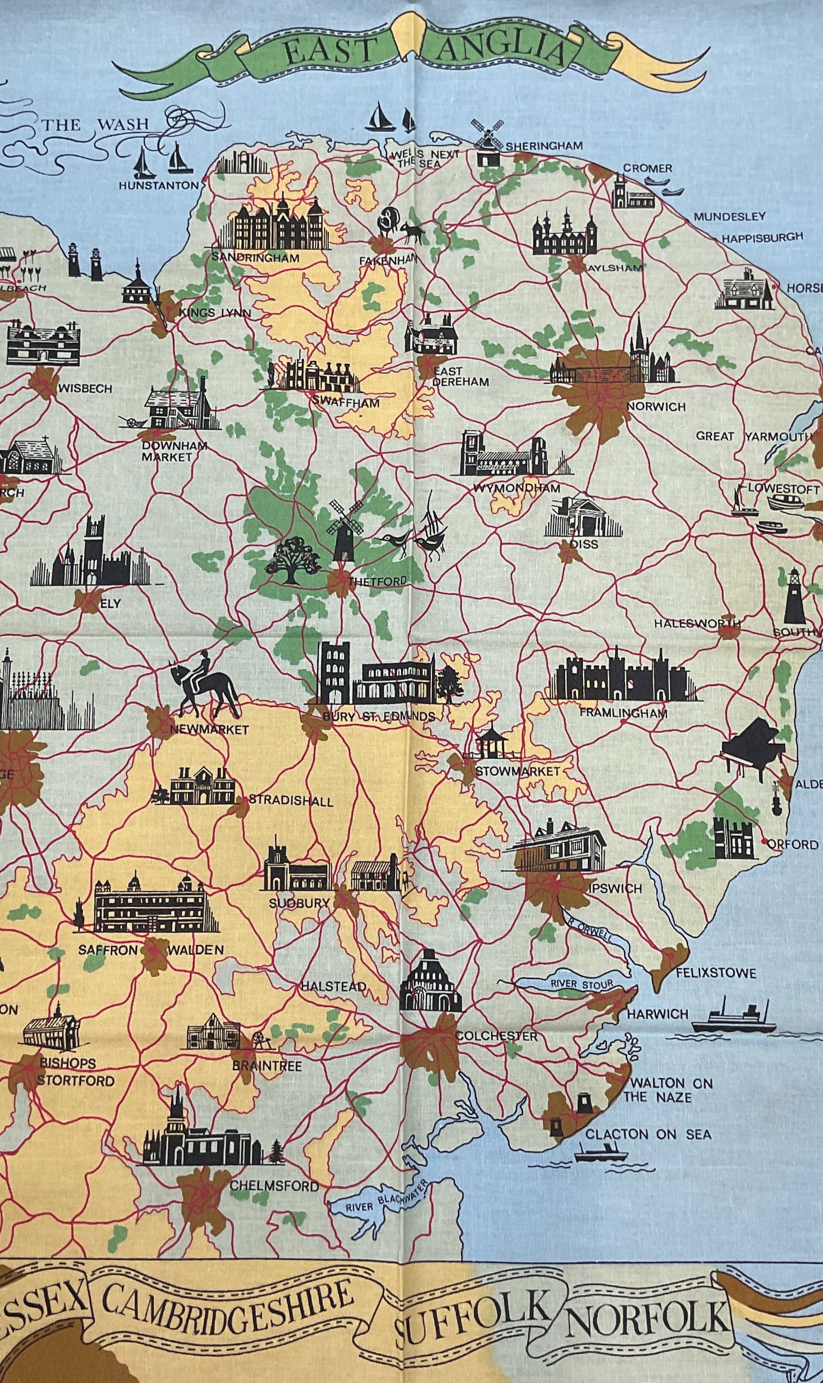 Vtg East Anglia England Cotton Tea Towel (1 of 8)