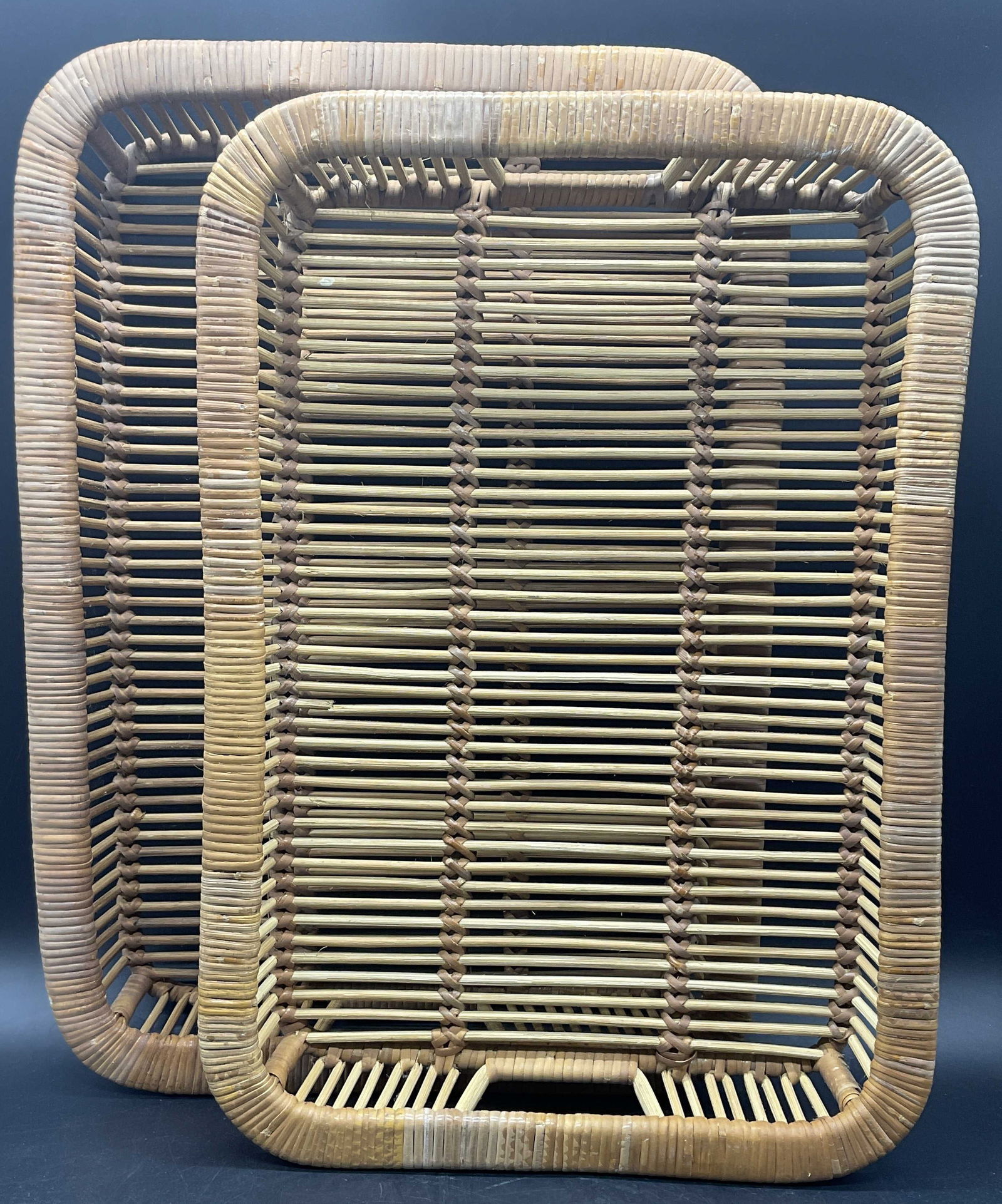 Lot 2 Vintage Woven Rattan & Bamboo Trays (1 of 8)
