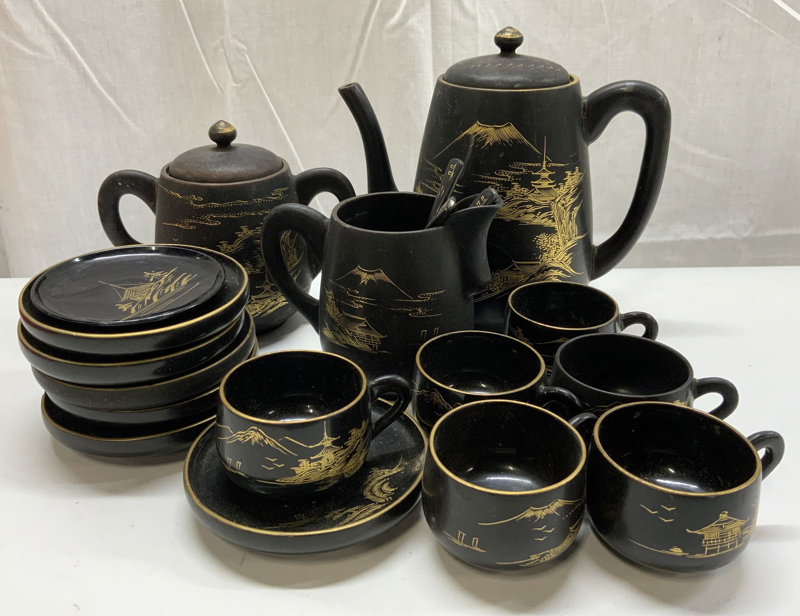 Group Lot 20 Vintage Japanese Lacquer Tea Set (1 of 10)