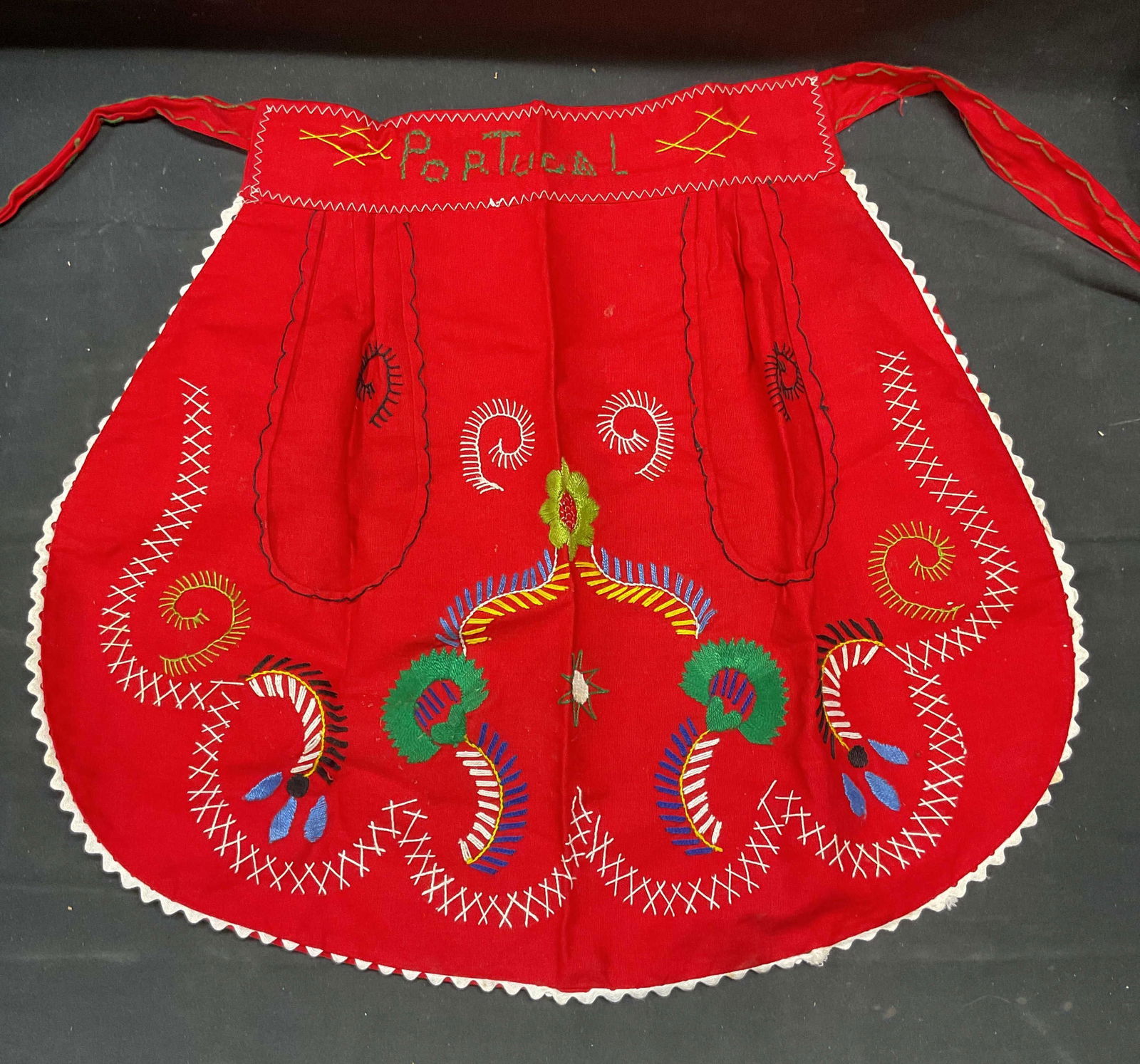 Portugal Red Cotton Hand Embroidered Apron (1 of 7)