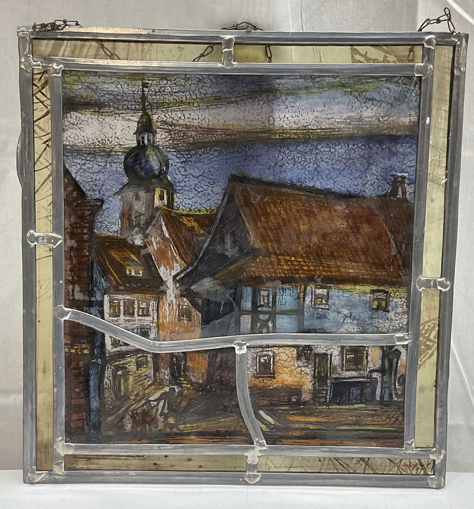 Handmade Stained Glass Village Scene Panel (1 of 6)