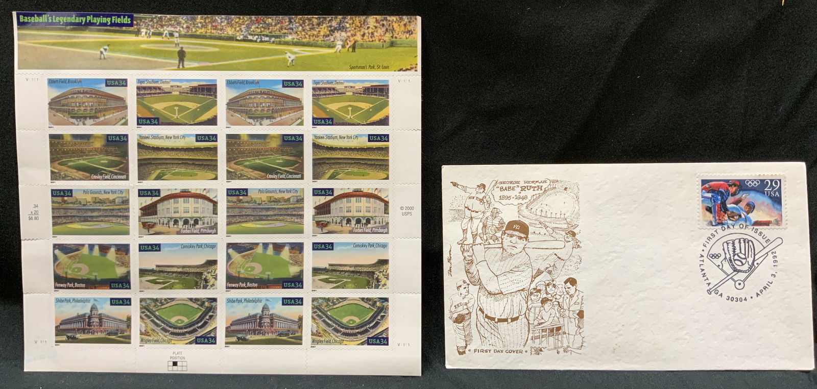Commemorative Baseball Postage Stamps & 1992 FDC (1 of 7)
