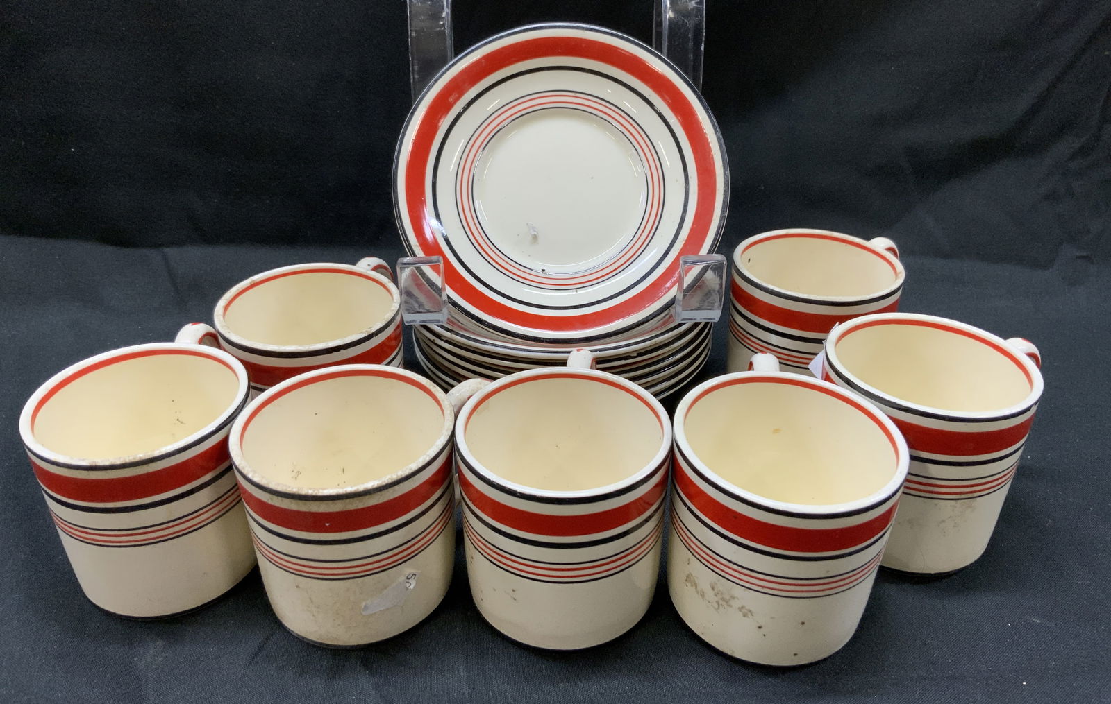 TAYLOR SMITH USA Striped Red TEA & SAUCER SET (1 of 8)