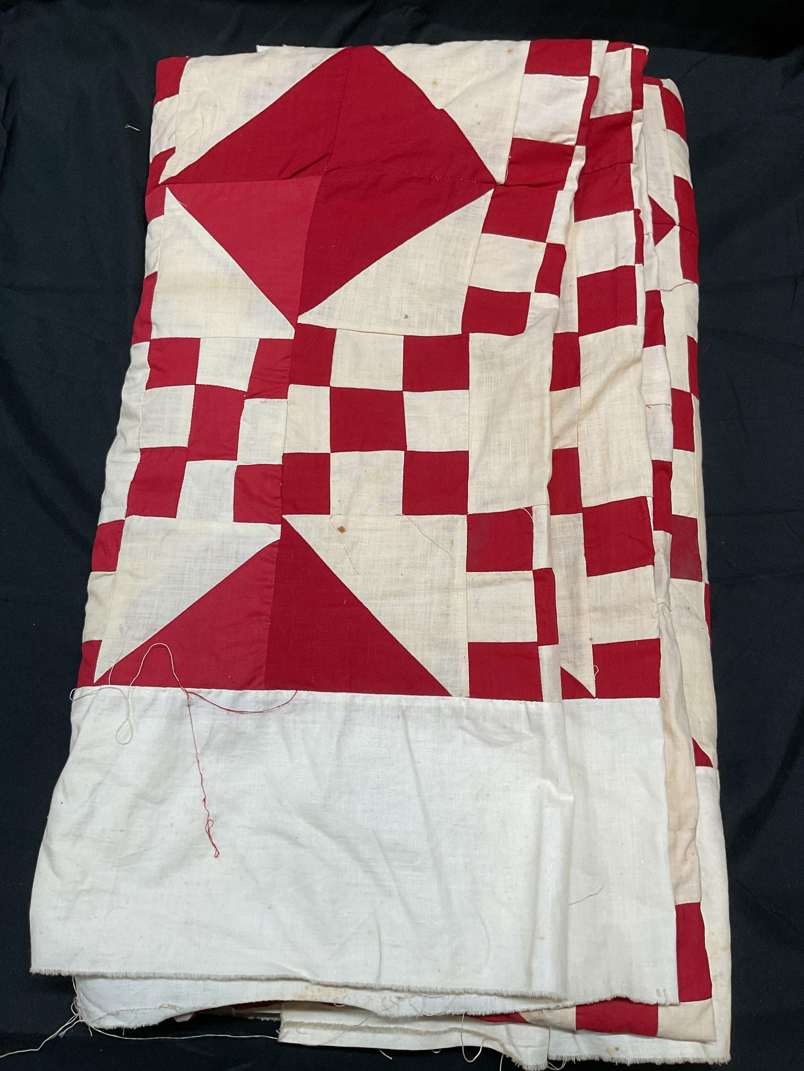 Vintage Handmade Red & White Geometric Quilt (1 of 6)