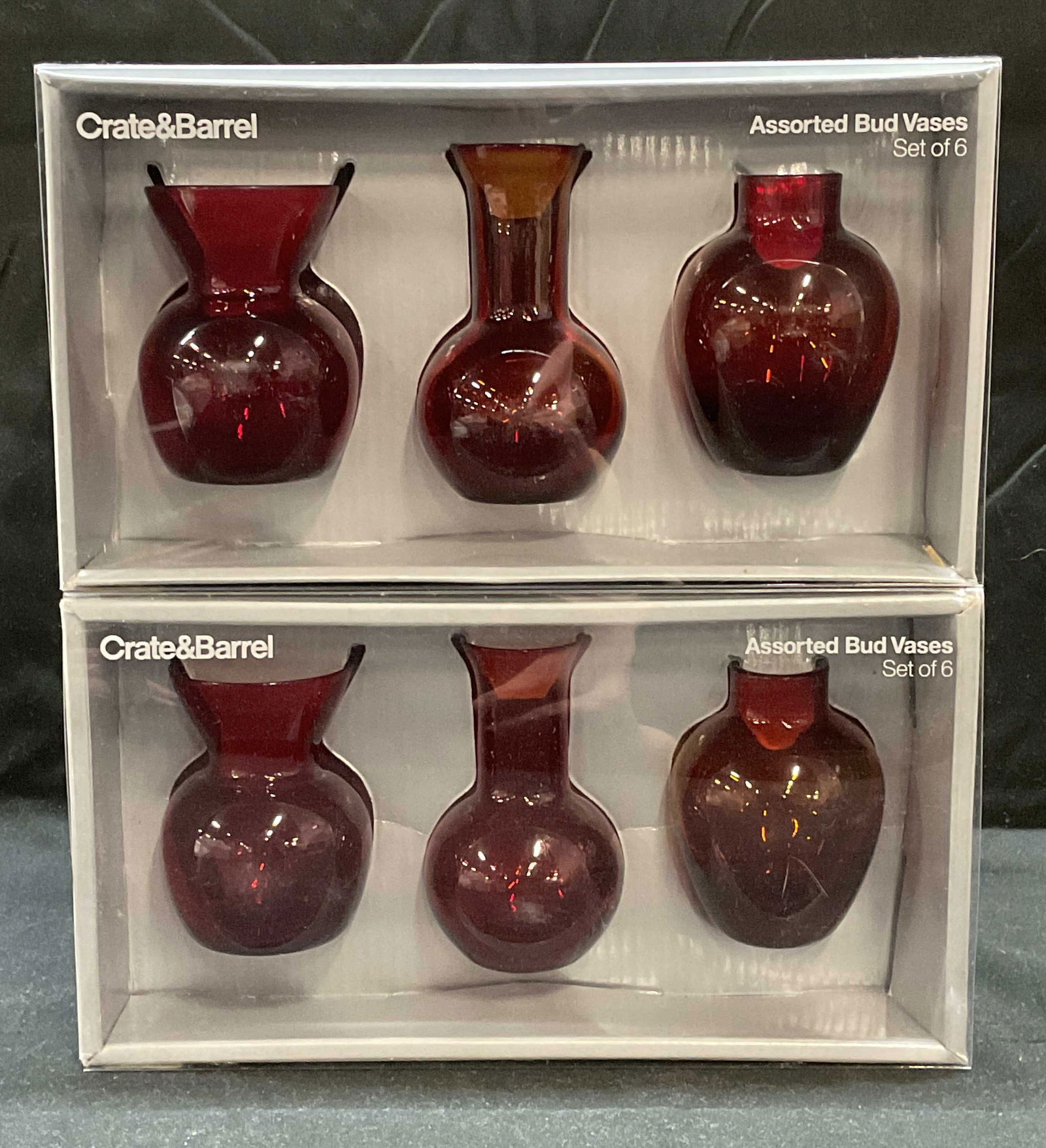 Set 12 Crate & Barrel Red Glass Bud Vases NIB (1 of 6)