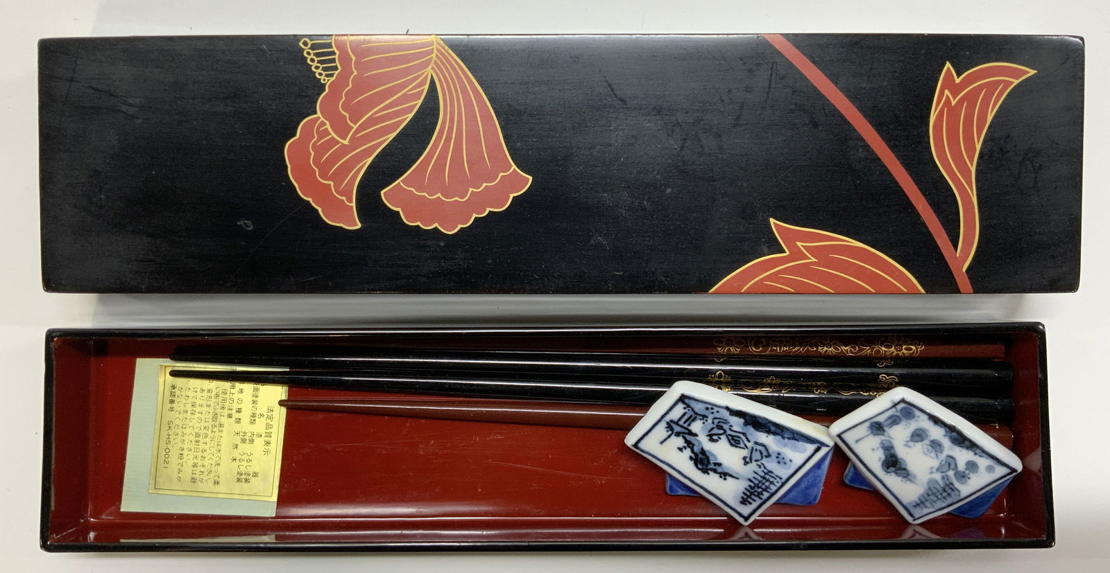 JAPAN Chopsticks w Case&Porcelain Chopsticks Rest (1 of 7)