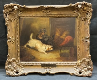 19th Cen George Armfield Terriers Oil Painting