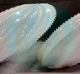 MCM Turquoise Ceramic Onion Dome Sculpture: Mid century modern ceramic Onion Dome style sculpture. Turquoise glazed. Measures approx 9 x 8 inches. Piece has weight. Some wear including scratching observed. Mid century modern, ceramic