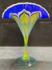 Vtg Vandermark 1999 Art Glass FeatherPull Fan Vase