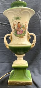 Vintage Porcelain Table Lamp W Harp & Finial