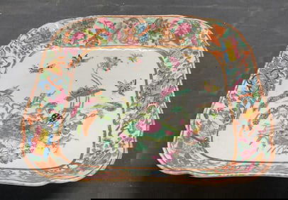 Antique Asian Floral Porcelain Serving Dish